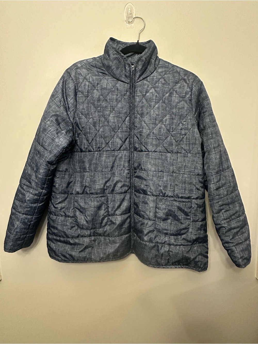 Soft Surroundings Womens Large Quilted Puffer Jacket Blue